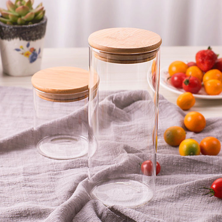 Wholesale High Borosilicate Kitchen Storage Glass Spice Jar Sets With Bamboo lid