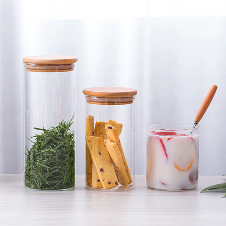 Wholesale High Borosilicate Kitchen Storage Glass Spice Jar Sets With Bamboo lid