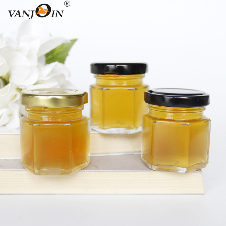 Wholesale High Grade Empty Clear Glass 180ml 280ml 400ml Hexagon Glass Jar For Honey With Lid Vanjoin