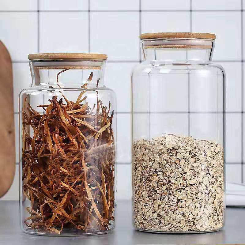 Wholesale High Quality Clear Custom Bamboo Lid Airtight Storage Food Container Set Glass Jar For Kitchen