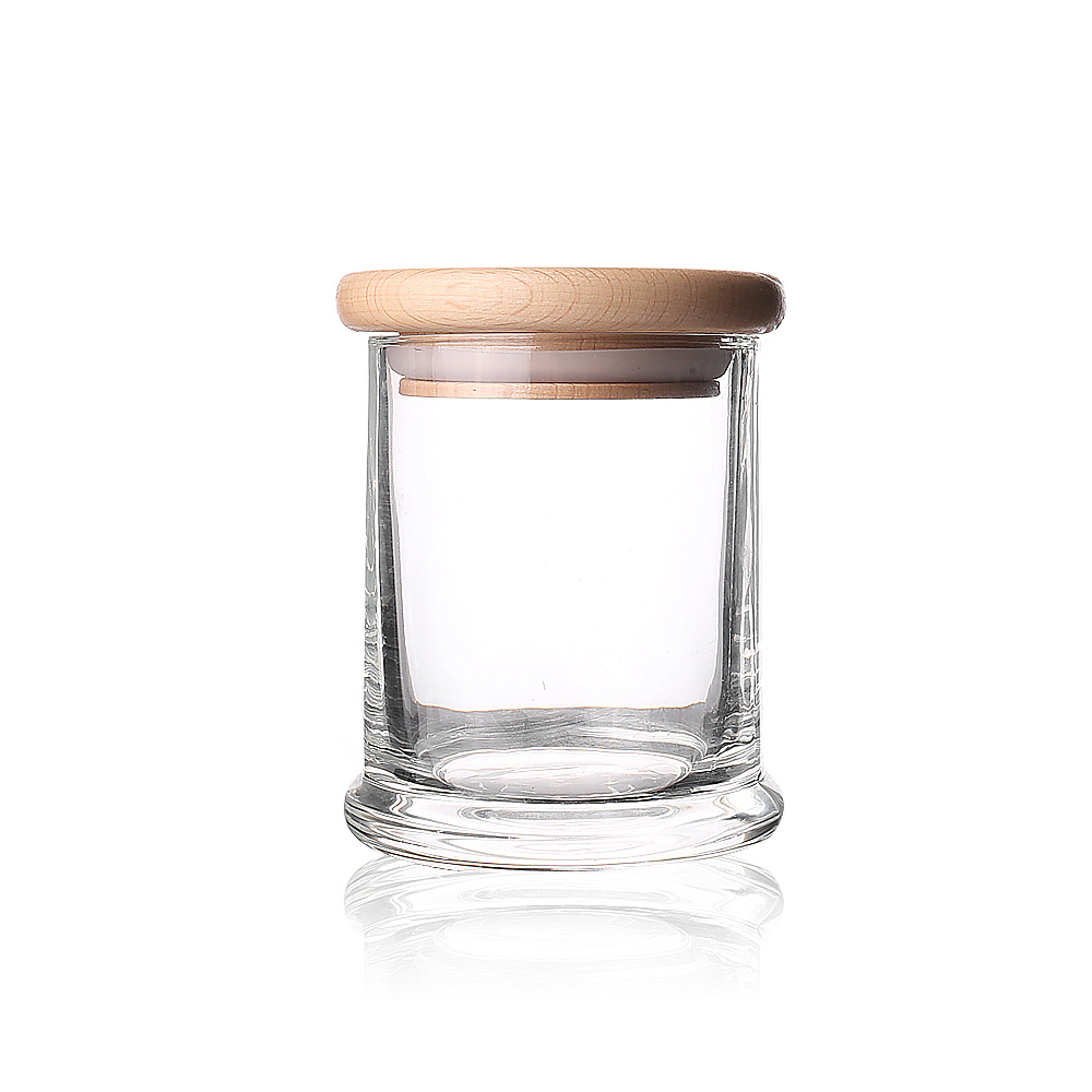 Wholesale High Quality Empty Home Decoration Glass Candle Jar with Wooden Lid