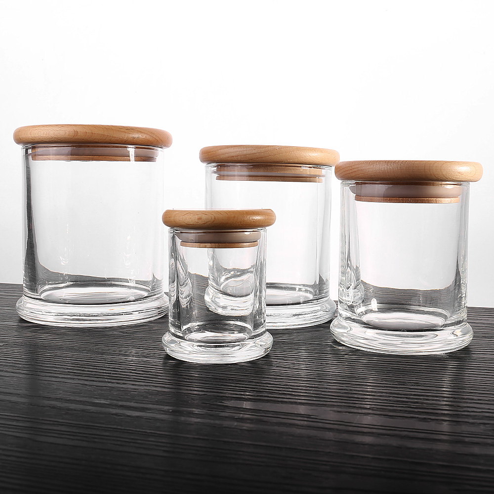 Wholesale High Quality Empty Home Decoration Glass Candle Jar with Wooden Lid
