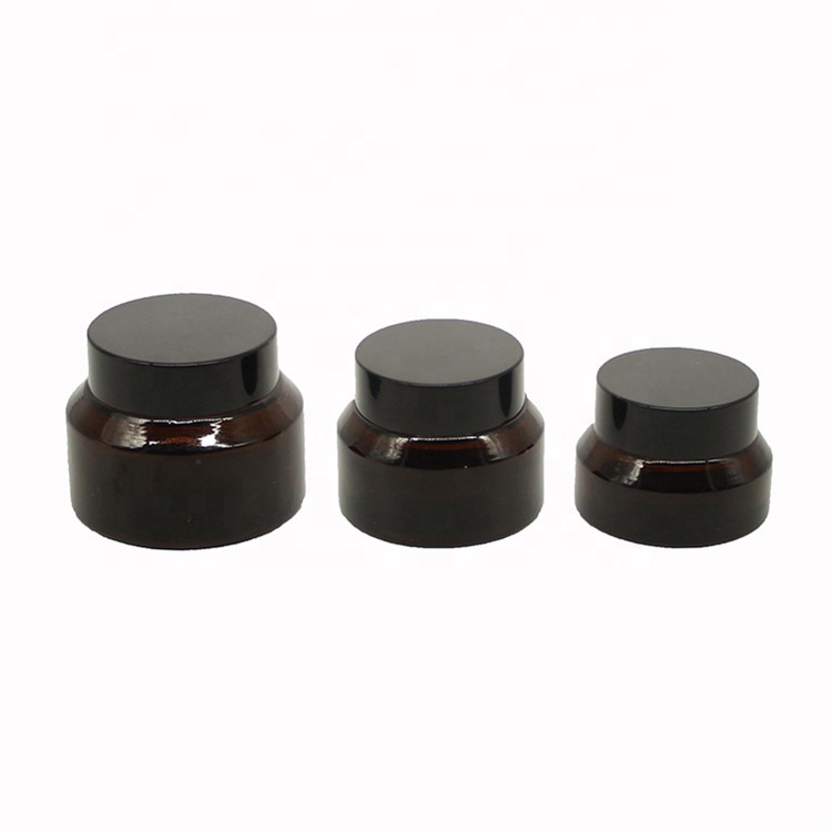 Wholesale High Quality Painted Amber Colored Cosmetic 30g Packaging Glass Jar For Cream With Black Cover