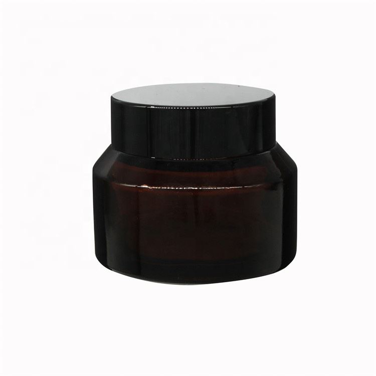 Wholesale High Quality Painted Amber Colored Cosmetic 30g Packaging Glass Jar For Cream With Black Cover