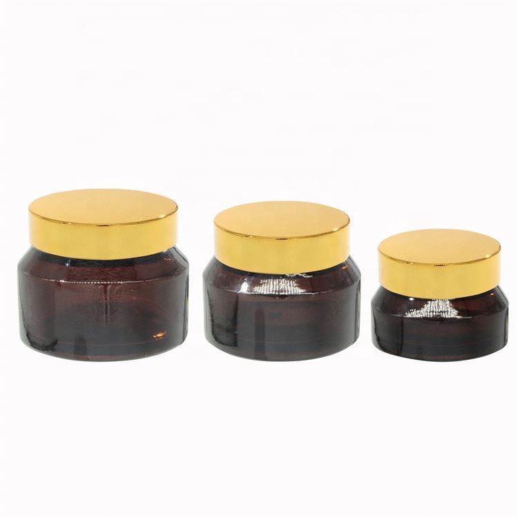 Wholesale High Quality Painted Amber Colored Cosmetic 30g Packaging Glass Jar For Cream With Black Cover