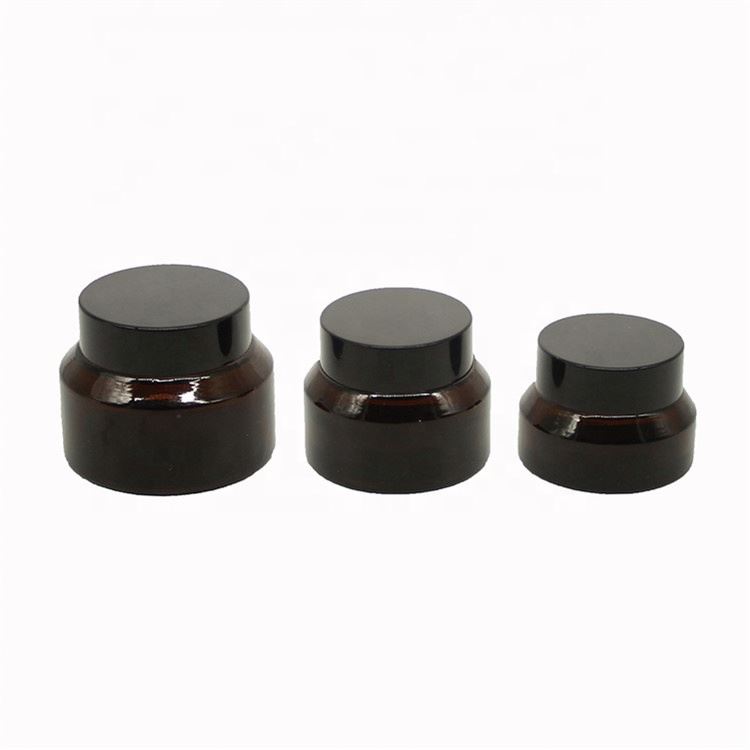 Wholesale High Quality Painted Amber Colored Cosmetic 30g Packaging Glass Jar For Cream With Black Cover