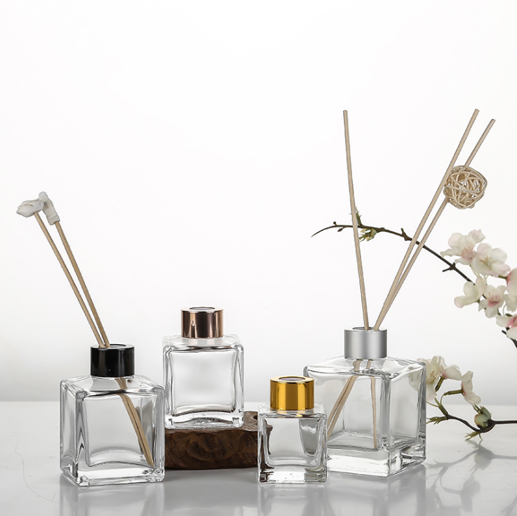 Wholesale High-grade Square Glass Clear 50ml 100ml 150ml 200ml Empty Perfume Reed Diffuse Glass Bottle