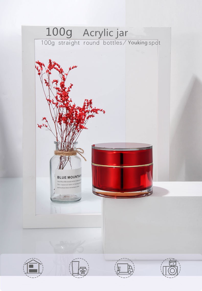 Wholesale High quality Round 100G Empty Cosmetic Cream Jars red Acrylic Cream Facial Plastic Jar for Cosmetic Packaging