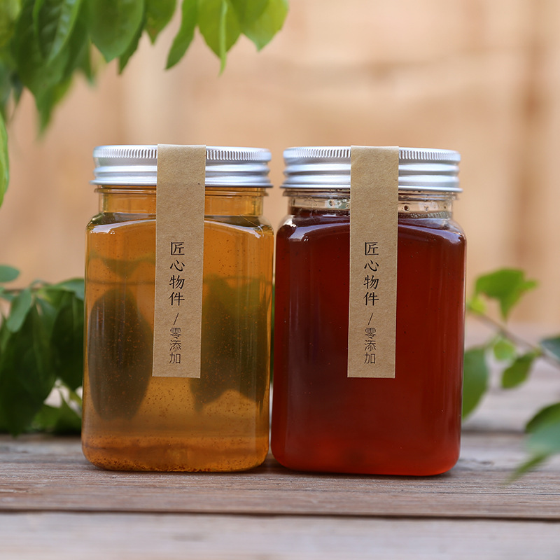 Wholesale Honey Bottle Glass Flower Tea Jar Food Packaging Box With Aluminum Lid Square