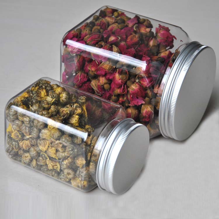 Wholesale Honey Bottle Glass Flower Tea Jar Food Packaging Box With Aluminum Lid Square