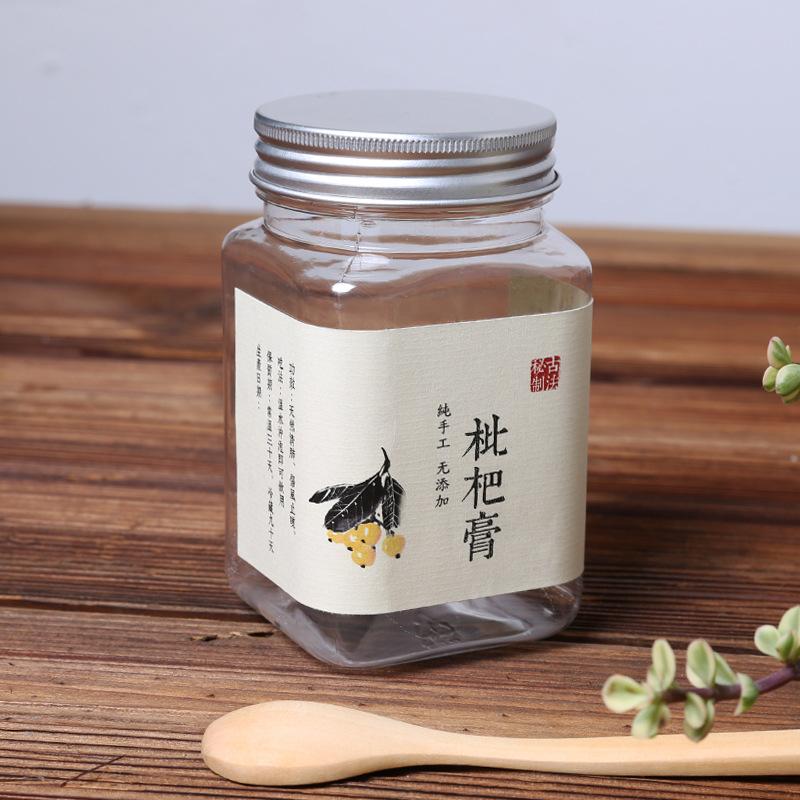 Wholesale Honey Bottle Glass Flower Tea Jar Food Packaging Box With Aluminum Lid Square