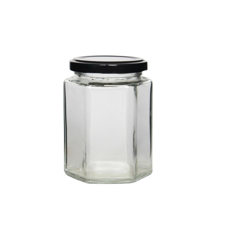 Wholesale Honey Jars Hexagonal Glass 500ml With Metal Lid For Honey Shop