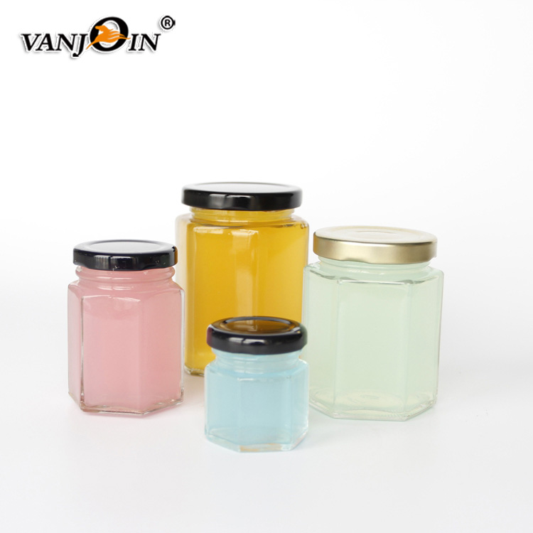Wholesale Honey Jars Hexagonal Glass 500ml With Metal Lid For Honey Shop