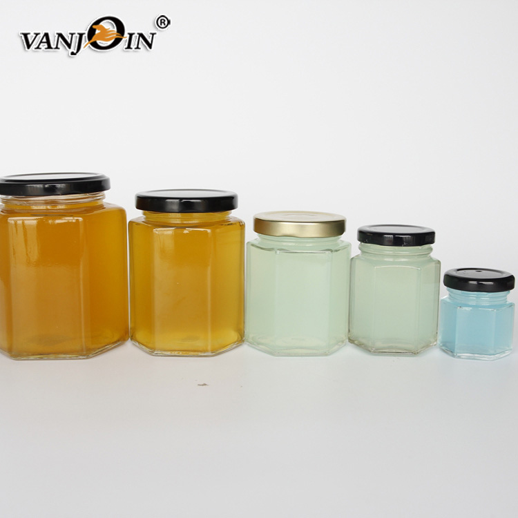 Wholesale Honey Jars Hexagonal Glass 500ml With Metal Lid For Honey Shop