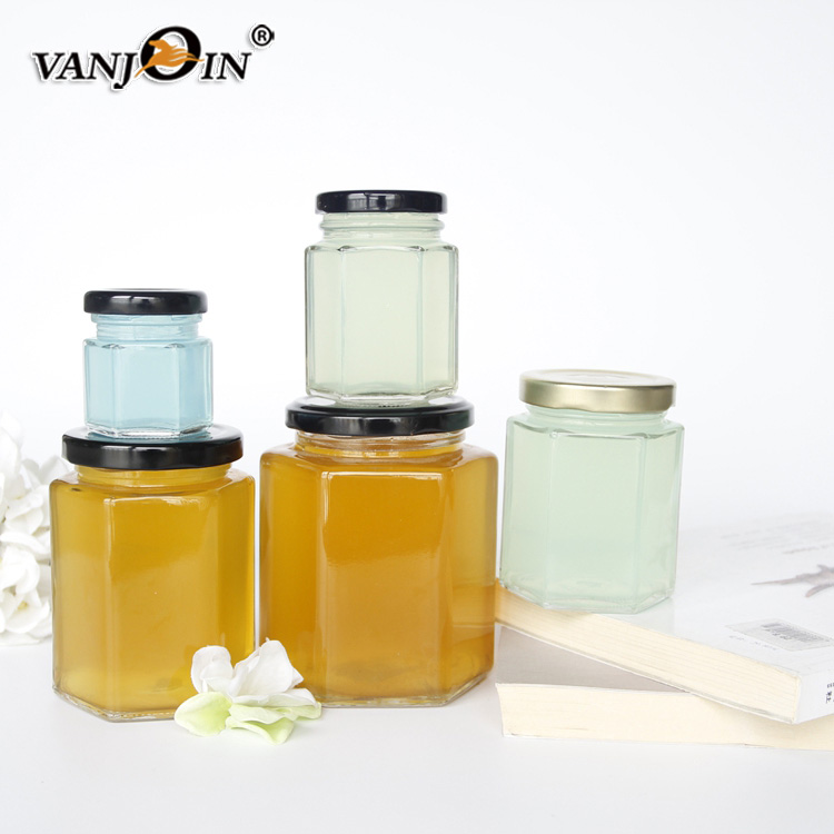 Wholesale Honey Jars Hexagonal Glass 500ml With Metal Lid For Honey Shop