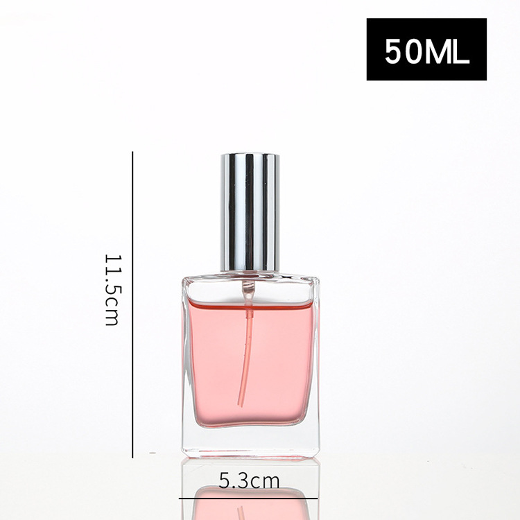 Wholesale Hot 30ml 50ml 100ml Luxury Transparent Clear Empty Glass Rectangular Perfume Bottle with Gold Silver Spray Pump