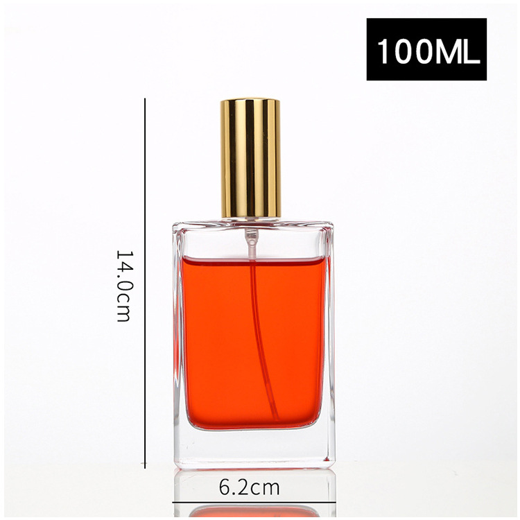 Wholesale Hot 30ml 50ml 100ml Luxury Transparent Clear Empty Glass Rectangular Perfume Bottle with Gold Silver Spray Pump