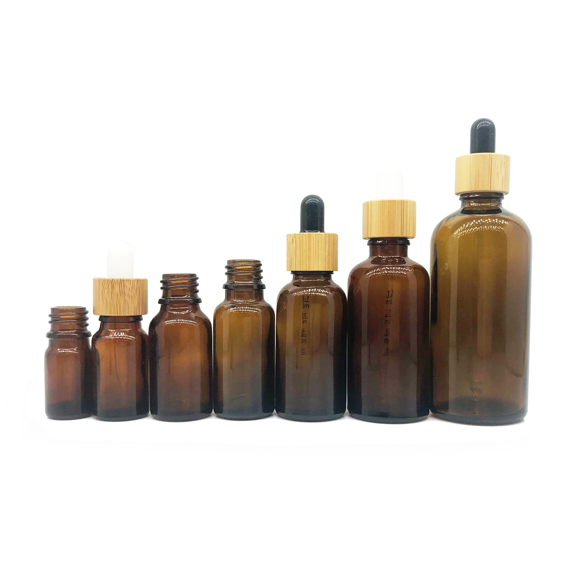 Wholesale Hot 5ml 10ml 15ml 20ml 30ml 50ml 100ml Bamboo Cap Essential Oil Amber Glass Dropper Bottle