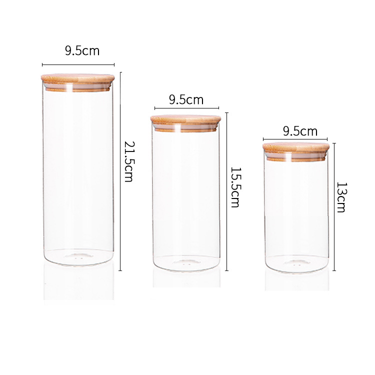 Wholesale Hot Sale Clear Glass Jars With Sealed Bamboo Wood Lids For Food Storage Spice Grains Tea Candy Coffee