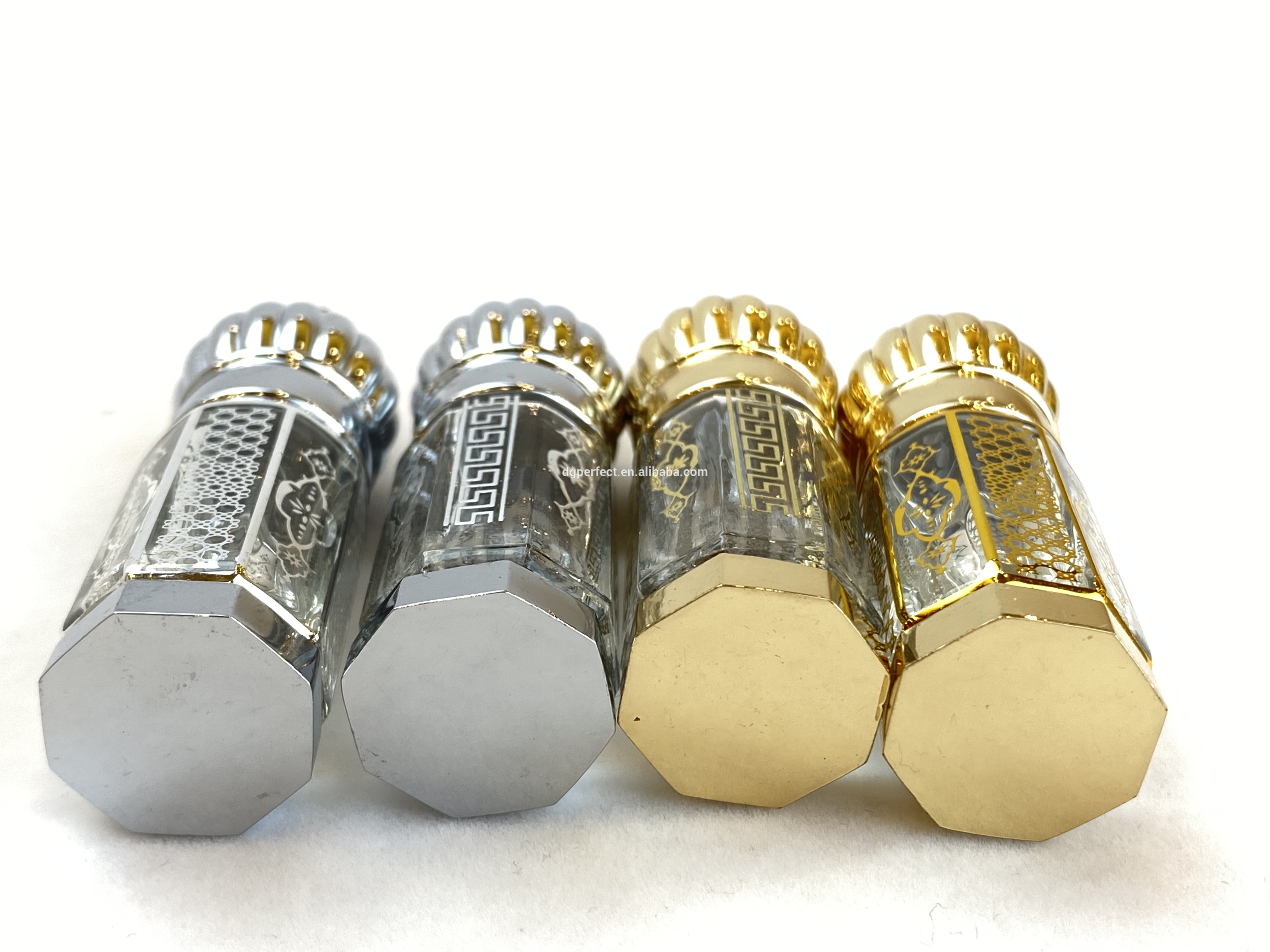 Wholesale Hot stamping Logo Octagonal Shape Arabian Oud Attar Perfume Oil Glass Bottle With Glass Stick