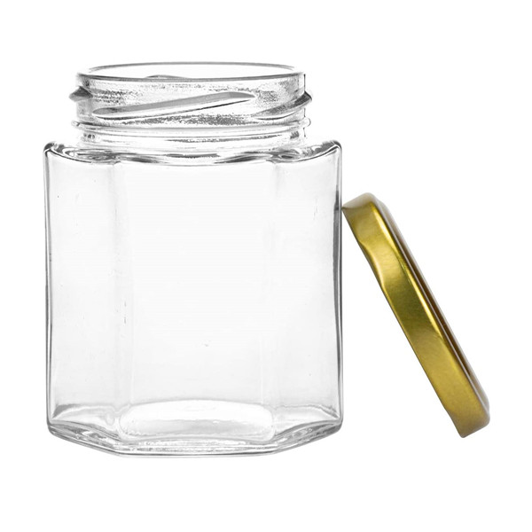 Wholesale  In Bulk Empty Hexagonal 6OZ 180ml Hexagon Glass Candle Jars with Gold Lid