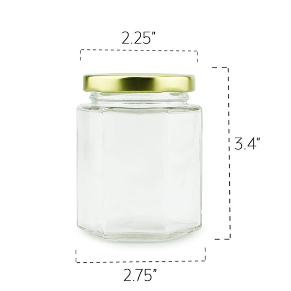 Wholesale In Bulk Empty Hexagonal 6OZ 180ml Hexagon Glass Candle Jars with Gold Lid