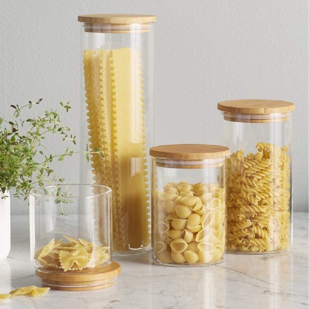 Wholesale In bulk cheap frosted amber glass food container bottles and jars glass with bamboo lid