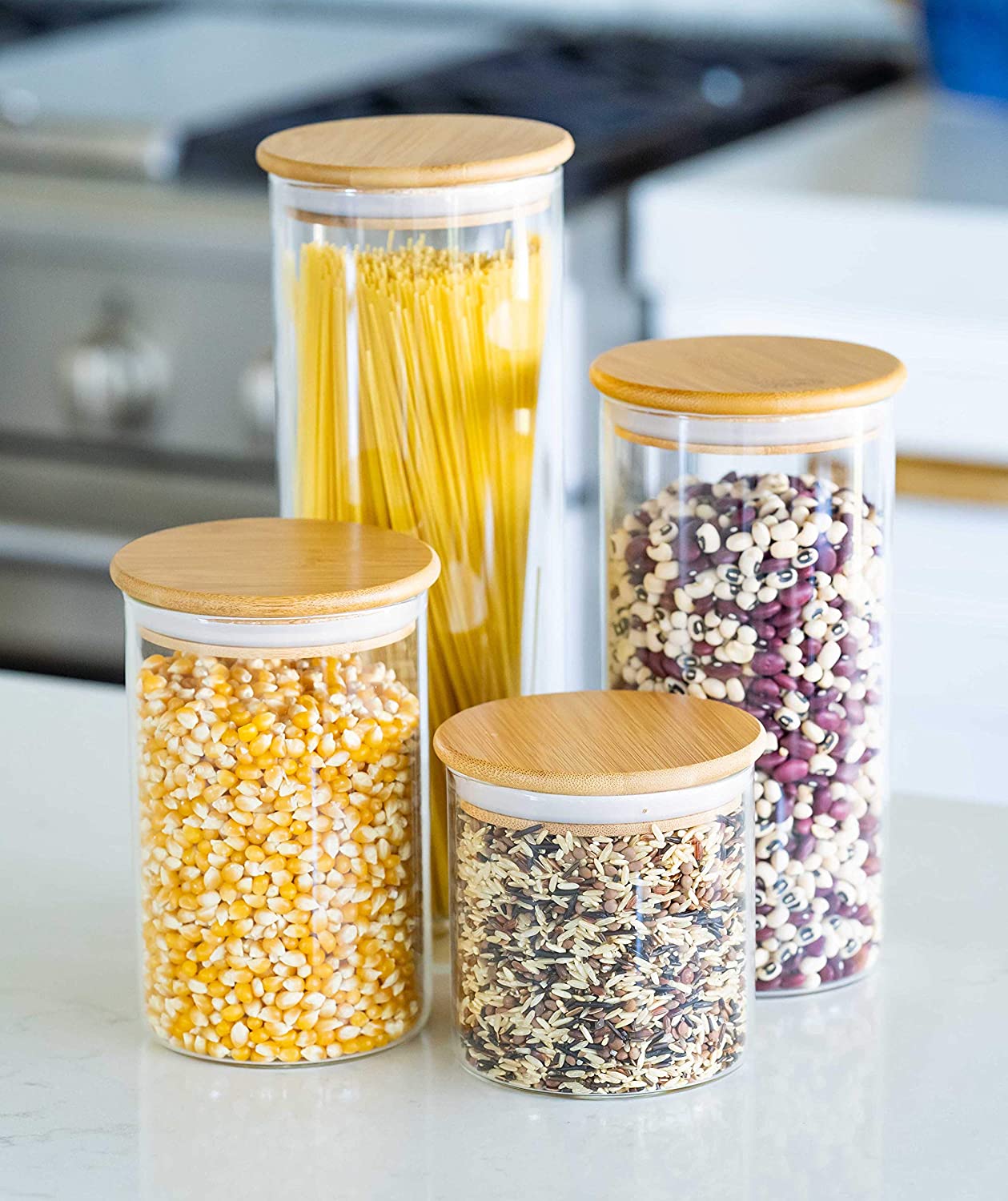 Wholesale In bulk cheap frosted for salad and dry food spiceglass jas and containers with bamboo wood lid