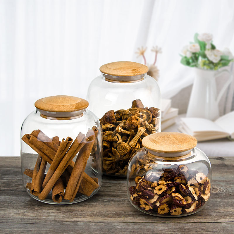 Wholesale Irregular Custom Kitchen Container Airtight Borosilicate Glass Jar with wooden lid