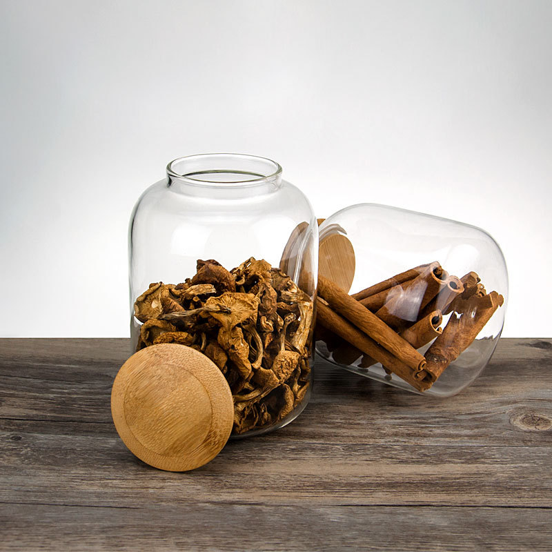 Wholesale Irregular Custom Kitchen Container Airtight Borosilicate Glass Jar with wooden lid