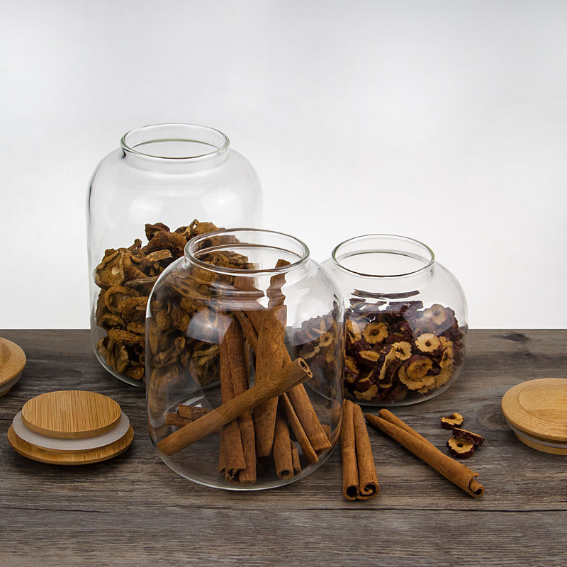 Wholesale Irregular Custom Kitchen Container Airtight Borosilicate Glass Jar with wooden lid