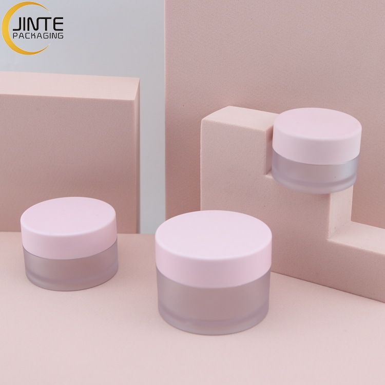 Wholesale Jinte packaigng Travel Cosmetic Containers PETG Plastic 1oz 2oz 4oz 8oz Frosted body with pink lids for Lip balm