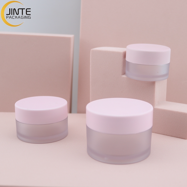 Wholesale Jinte packaigng Travel Cosmetic Containers PETG Plastic 1oz 2oz 4oz 8oz Frosted body with pink lids for Lip balm