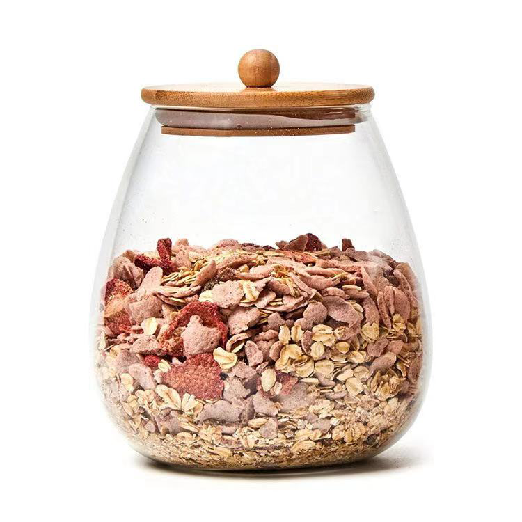 Wholesale Kitchen Food Storage Can Transparent Ellipse Glass Jar With Bamboo Lid
