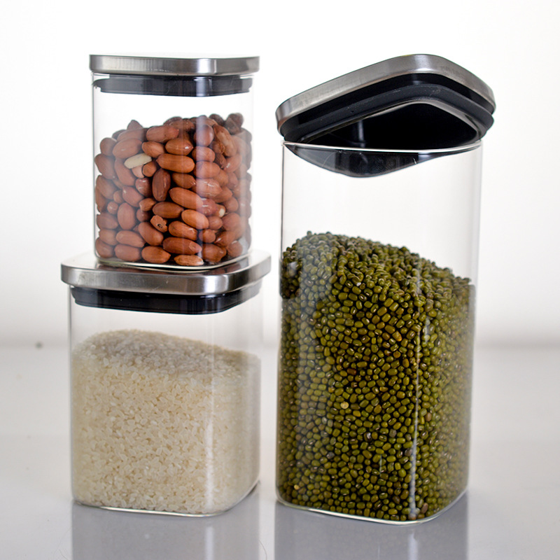 Wholesale Kitchen Storage Container High Quality Storage Jar Glass With Stainless Steel Cover
