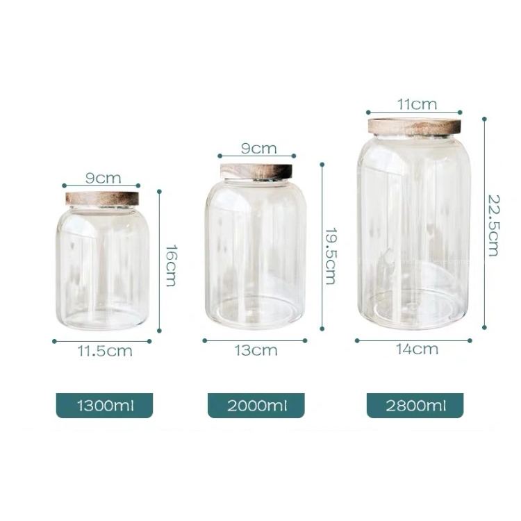 Wholesale Large Capacity Kitchen Cereal Bulk 40oz 1300ml 2000ml 2800ml Big Honey Glass Jar with Wooden Lid