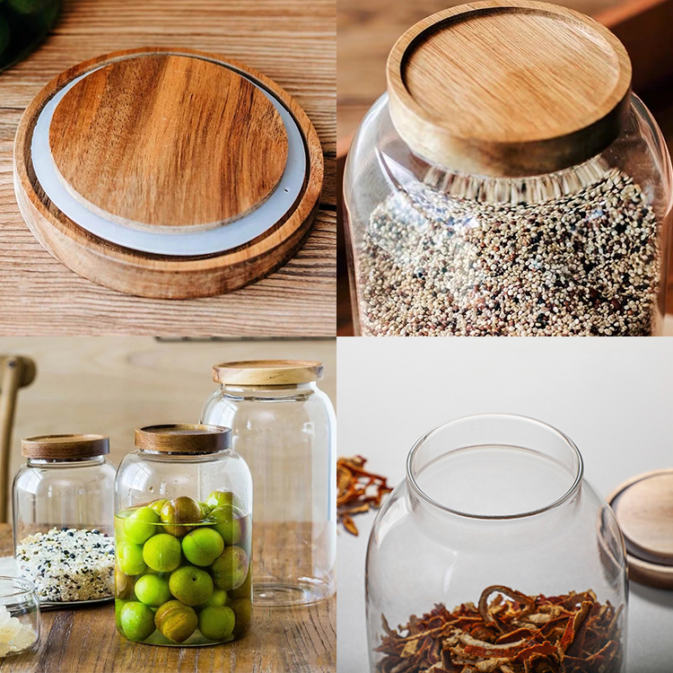 Wholesale Large Capacity Kitchen Cereal Bulk 40oz 1300ml 2000ml 2800ml Big Honey Glass Jar with Wooden Lid