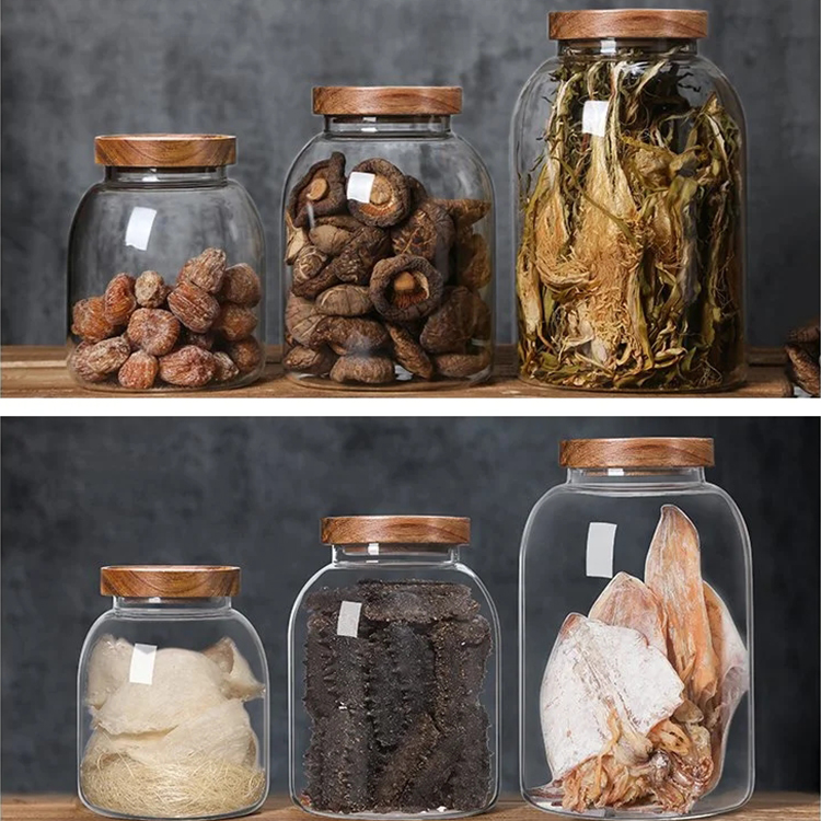 Wholesale Large Capacity Kitchen Cereal Bulk 40oz 1300ml 2000ml 2800ml Big Honey Glass Jar with Wooden Lid