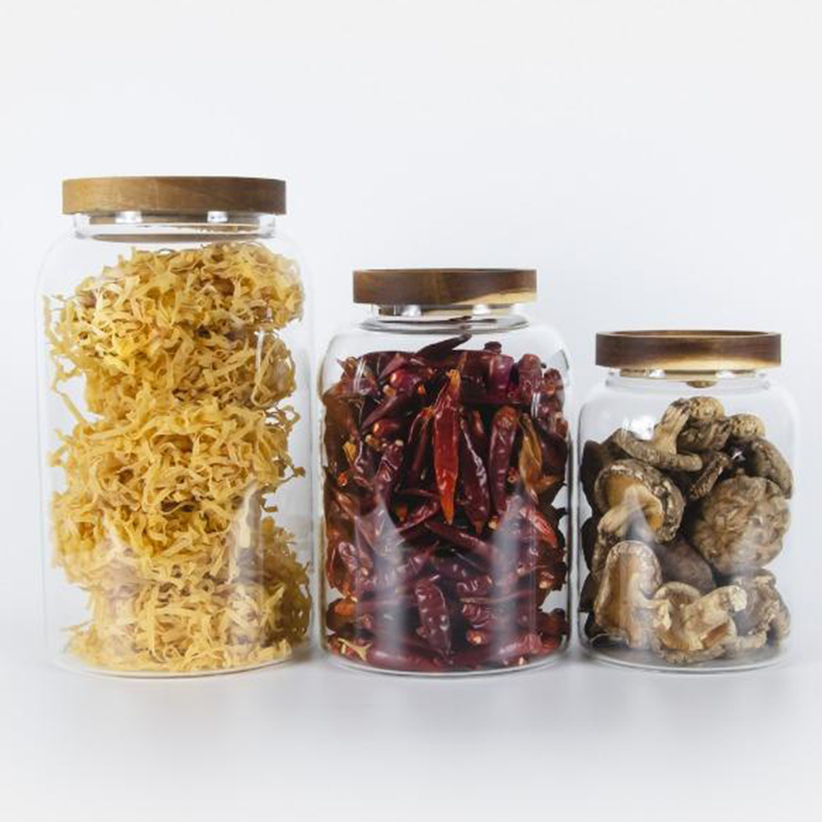 Wholesale Large Capacity Kitchen Cereal Bulk 40oz 1300ml 2000ml 2800ml Big Honey Glass Jar with Wooden Lid