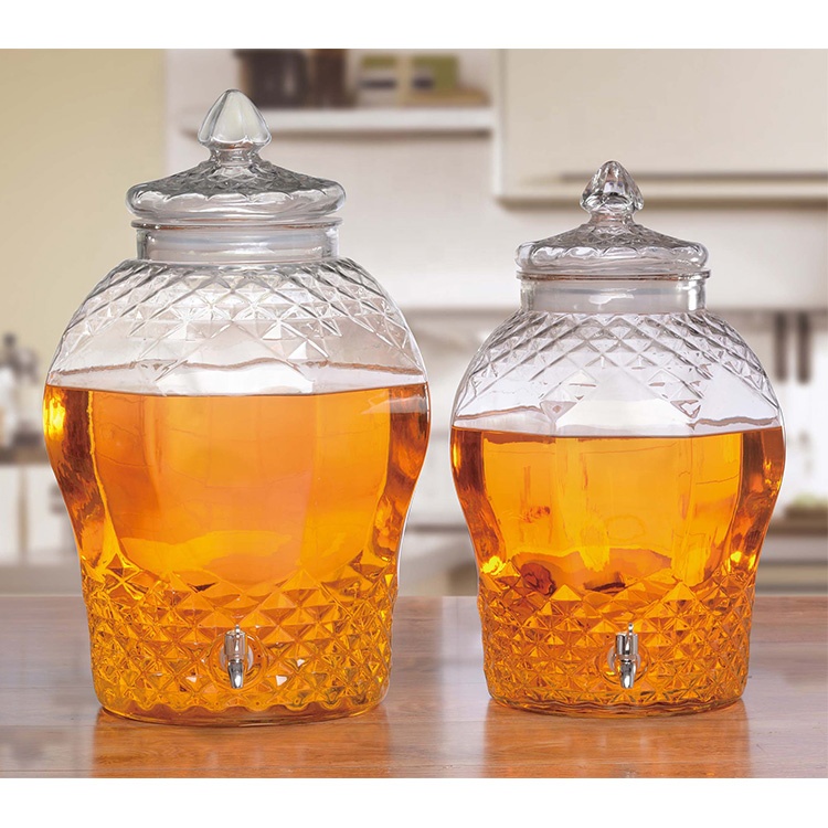 Wholesale Large Diamond Wine Glass Bottle Storage Glass Jar With Tap