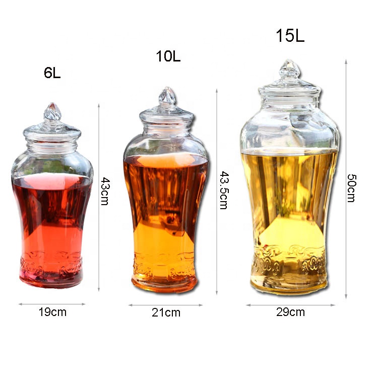Wholesale Large Embossing Ginseng Fruit Wine Glass Bottle Seal Glass Storage Jars With Tap