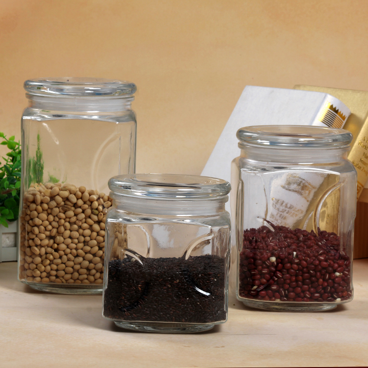 Wholesale Large Size Square Air Tight Glass Food Storage Jar with Round Lid Canned Food Star Shaped Transparent CN;JIA GJ-017 NJ