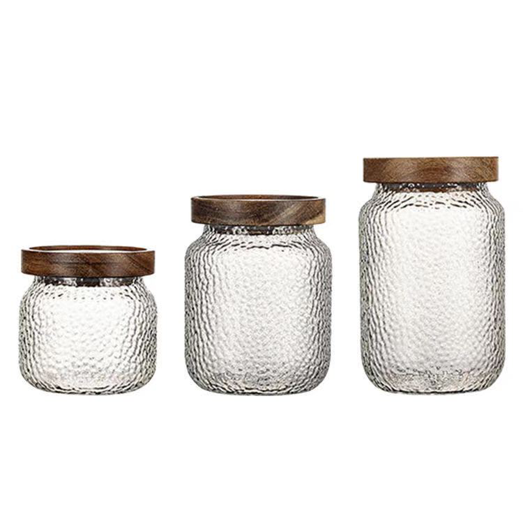Wholesale Lead-Free Glass Sealed Jar With Wooden Lid Storage Jar