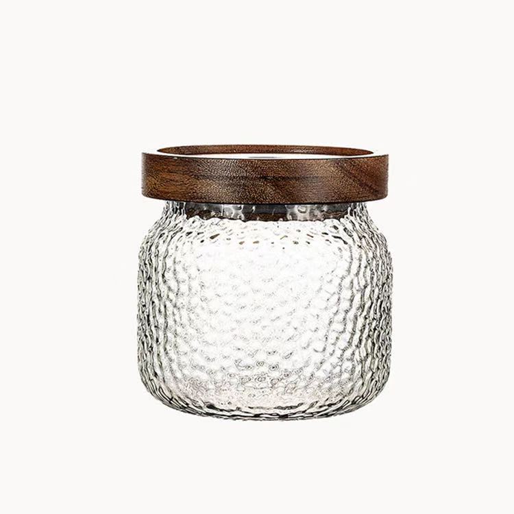 Wholesale Lead-Free Glass Sealed Jar With Wooden Lid Storage Jar