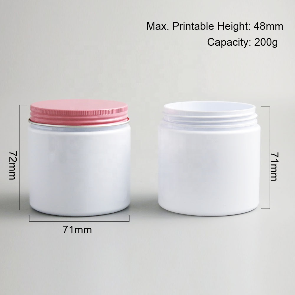 Wholesale Luxury 200g White Plastic Cosmetic Cream Jar 200ml Plastic Pot with Multi Colored Fancy Aluminum Cap Lid