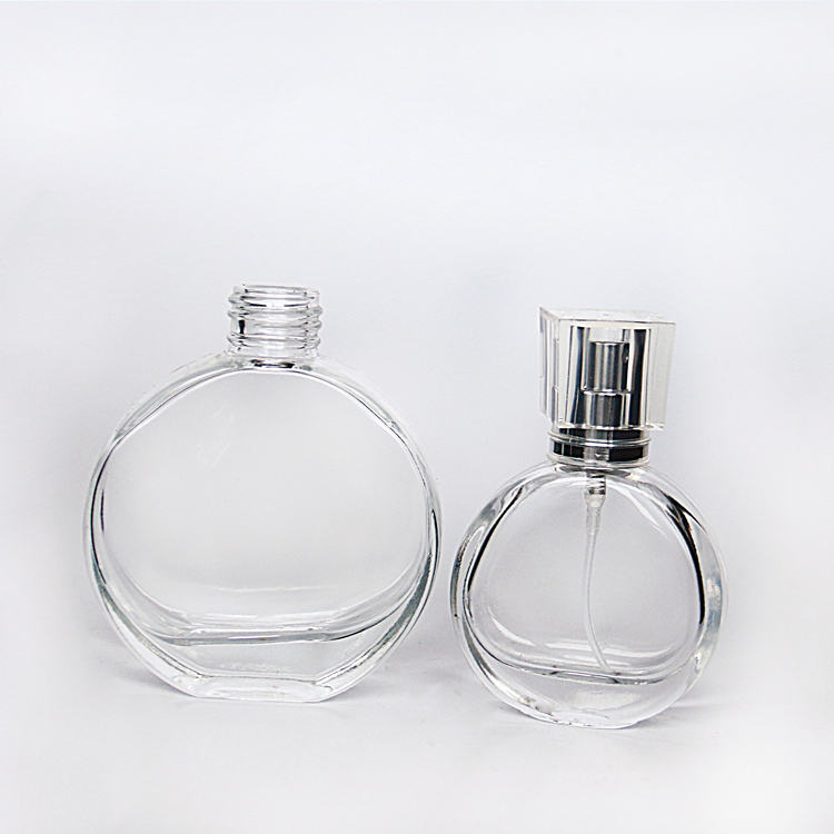 Wholesale Luxury 30ml 50ml Clear Empty Round Shaped Glass Spray Perfume Bottle With Screw Lid