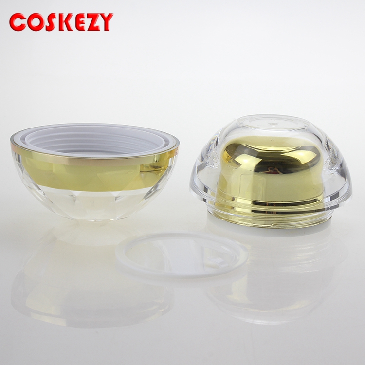 Wholesale Luxury Clear and Gold Double Wall Acrylic Jar, Thick 50g Round Plastic Cosmetic Empty Cream Jar