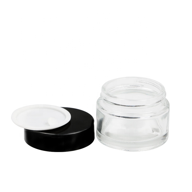 Wholesale Luxury Cosmetic Face Cream Jar Round 50ml Empty Clear Glass Jar With Black Lid