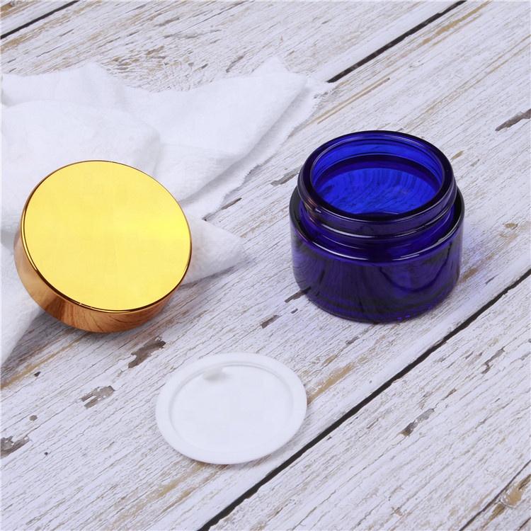 Wholesale Luxury Custom 15ml 30ml 50ml Blue Round Eye Skin Face Glass Cream Jar Cosmetic Jars with Iinner