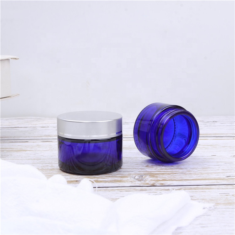Wholesale Luxury Custom 15ml 30ml 50ml Blue Round Eye Skin Face Glass Cream Jar Cosmetic Jars with Iinner